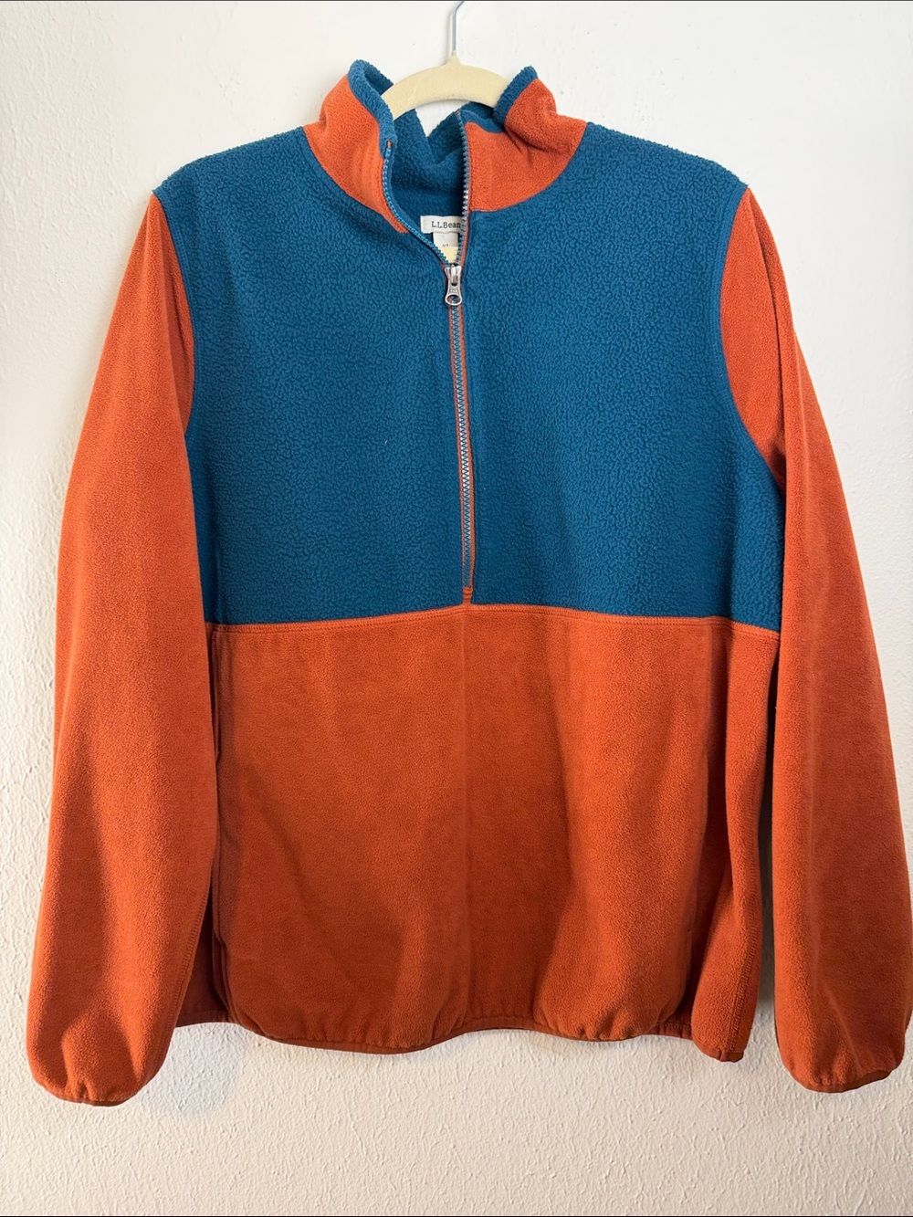 L.L. Bean Colorblock Half-Zip Fleece Pullover - Teal & Orange